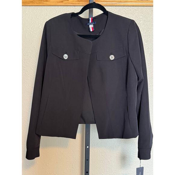 Tommy Hilfiger Open Front Black Blazer with Gold Buttons – Size 16 - NEW - Picture 7 of 9